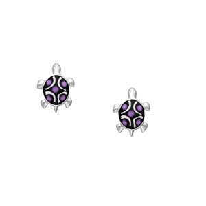 Sterling Silver Turtle Stud Earrings – Purple Enamel